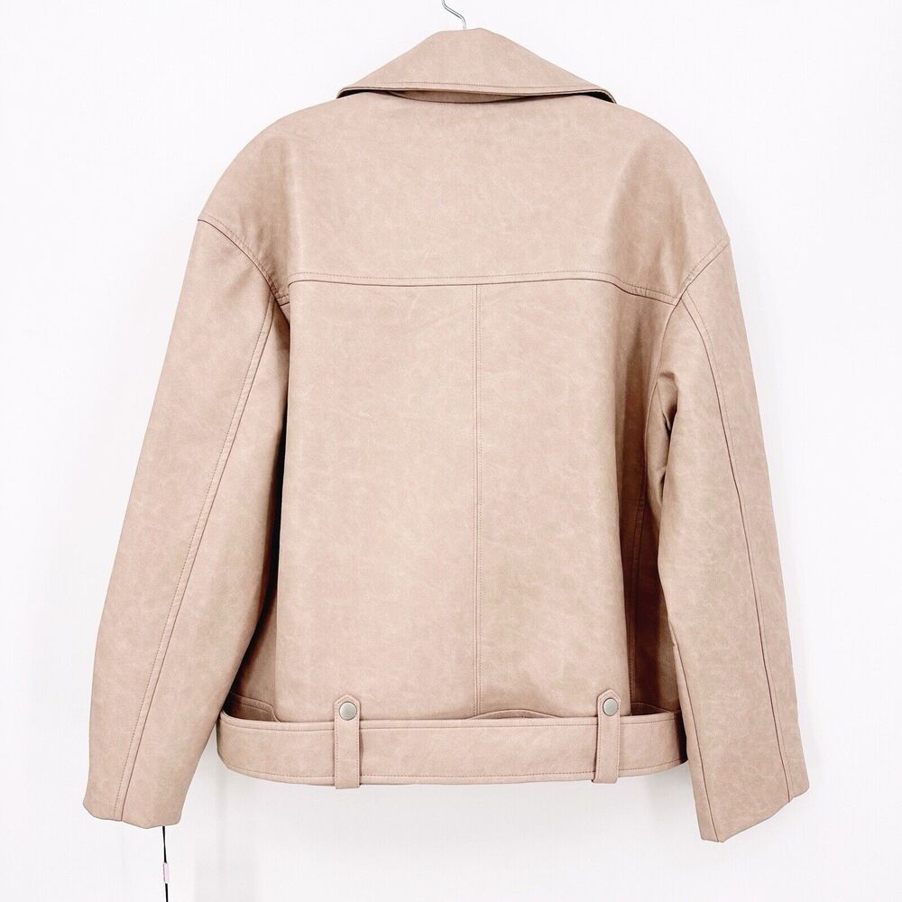 Avec Les Filles Anthropologie Womens Moto Jacket M Oversized Faux Leather Belted - Picture 3 of 13